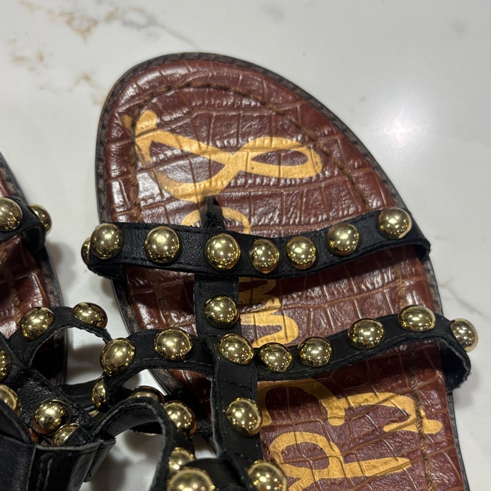 Sam Edelman Black Gladiator Sandals with Gold Studs - Picture 7 of 12